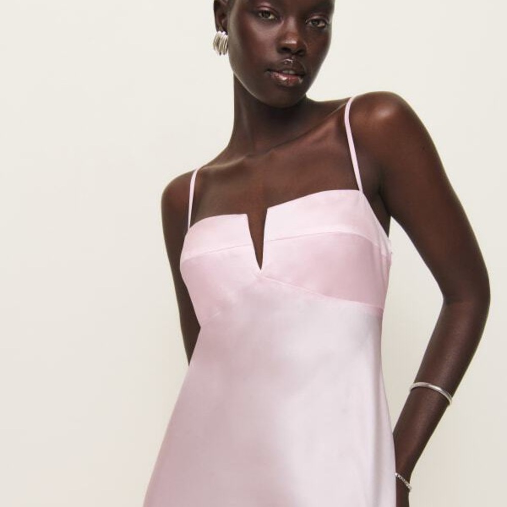 REFORMATION Brie Silk Dress In Cherry Blossom
